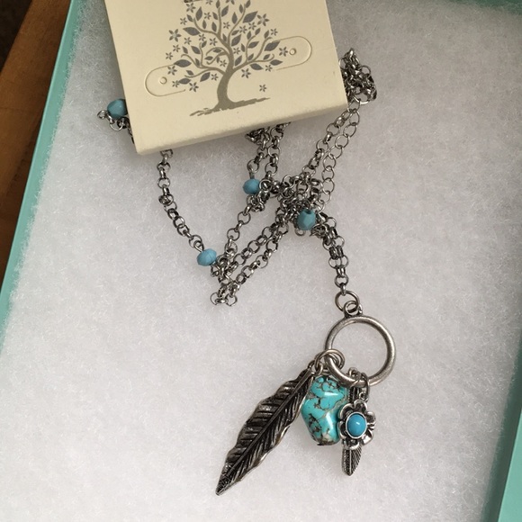 Boho Turquoise pendant silver tone long necklace. - Picture 4 of 4